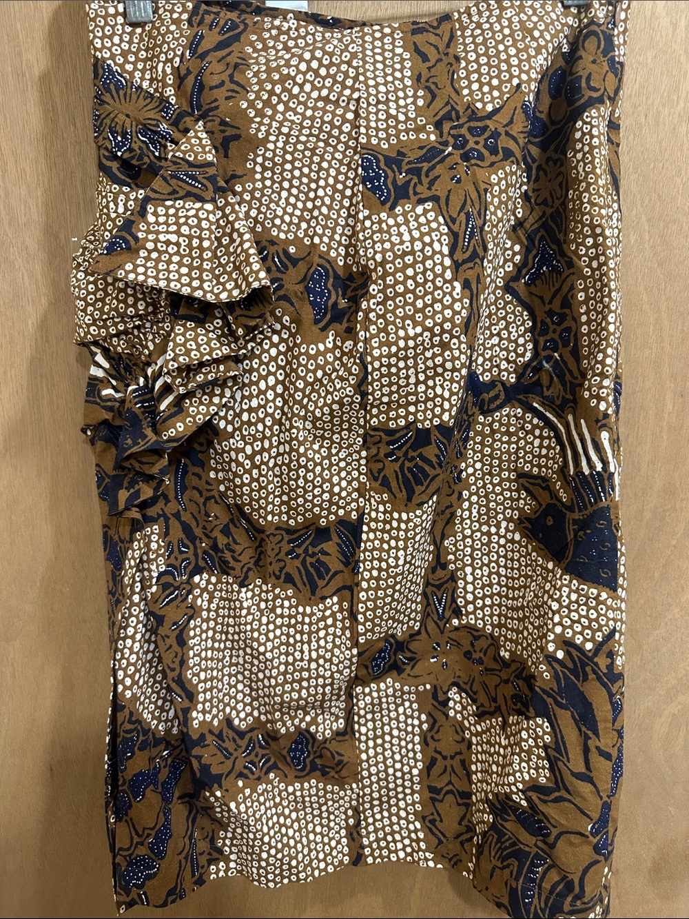 Brown & Navy Printed Ruffle-Accent Midi Skirt